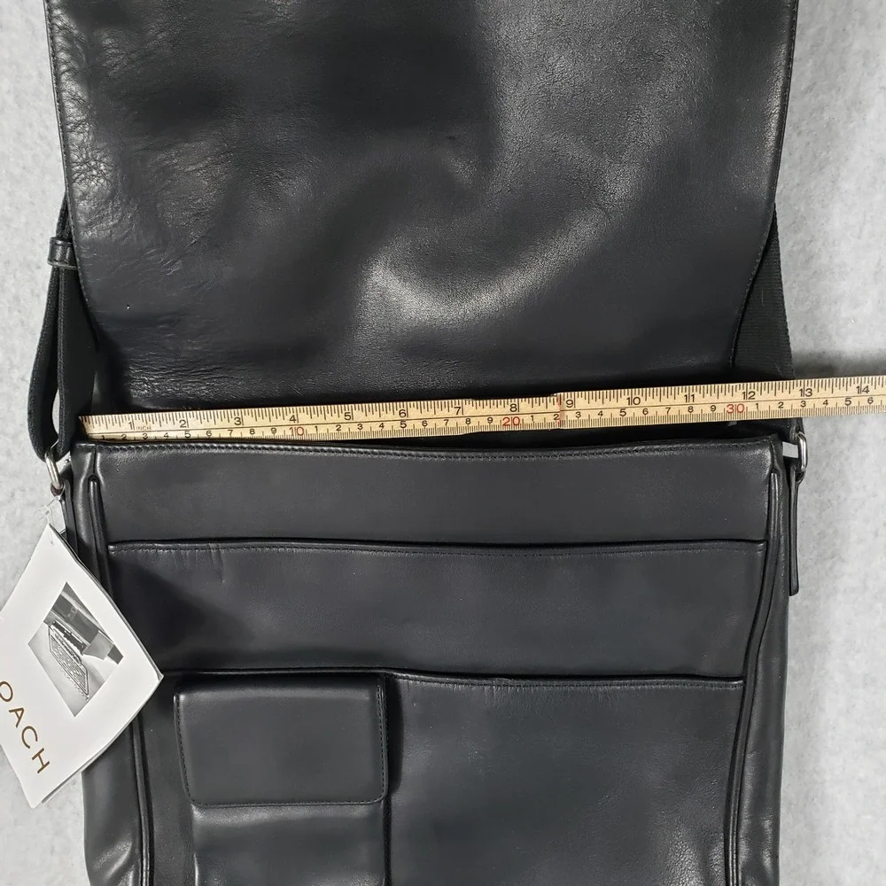 NWT Coach Black‎ Leather Messenger Crossbody Bag Adjustable Strap Buckle Unisex